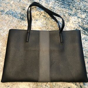 Vince Camuto Black Leather Tote With Gray Stripe